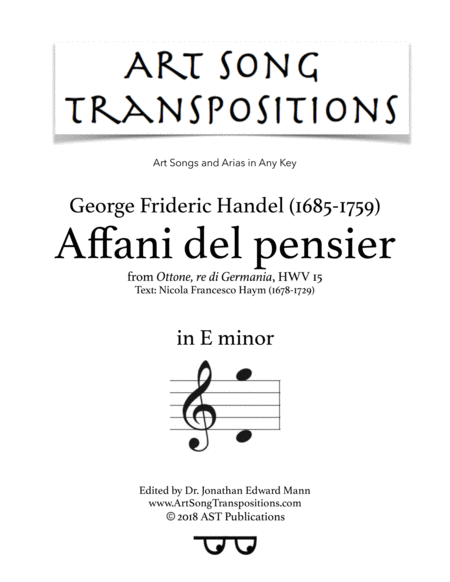 HANDEL: Affani del pensier (transposed to E minor)