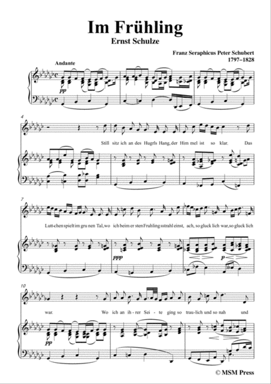 Schubert-Im Frühling in G flat Major,for voice and piano Voice Solo scores gallery preview page 3