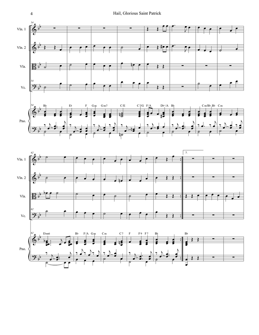 Hail, Glorious Saint Patrick (String Quartet and Piano) String Quartet scores gallery preview page 4