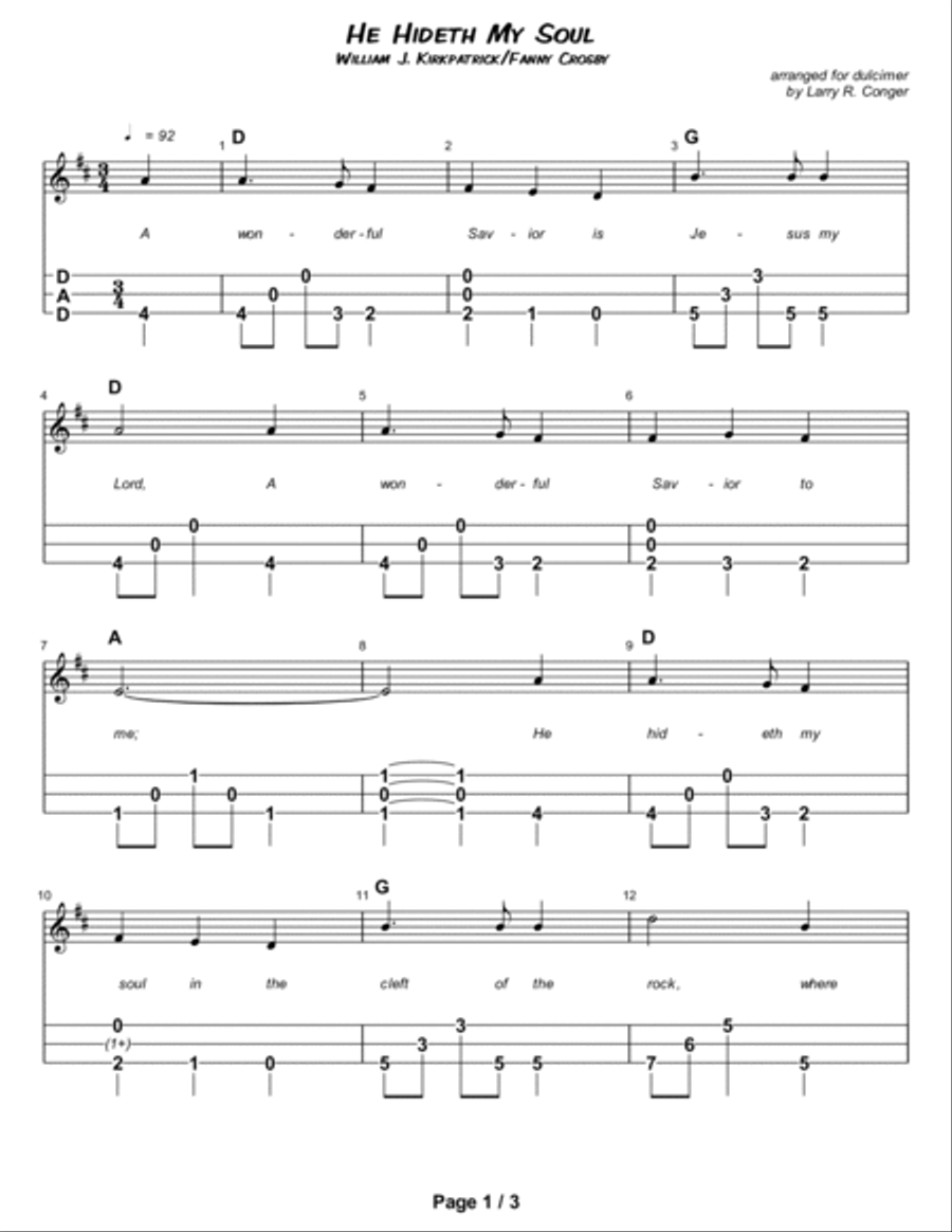 He Hideth My Soul Dulcimer scores gallery preview page 2
