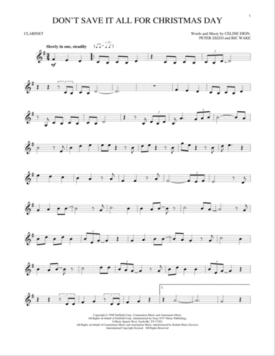 Don't Save It All For Christmas Day Clarinet Solo scores gallery preview page 1