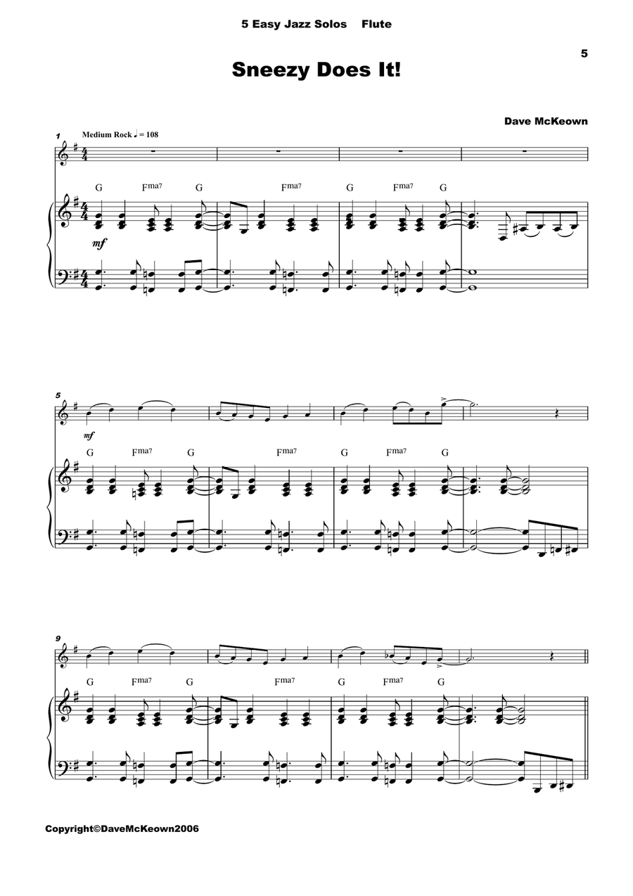 5 Easy Jazz Solos for Flute and Piano Flute Solo scores gallery preview page 5
