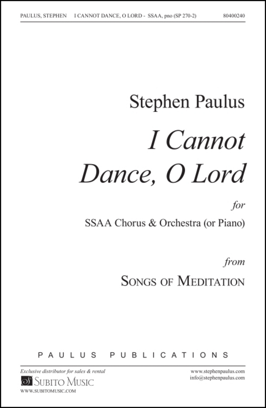 I Cannot Dance, O Lord (SONGS OF MEDITATION) SSAA scores gallery preview page 1