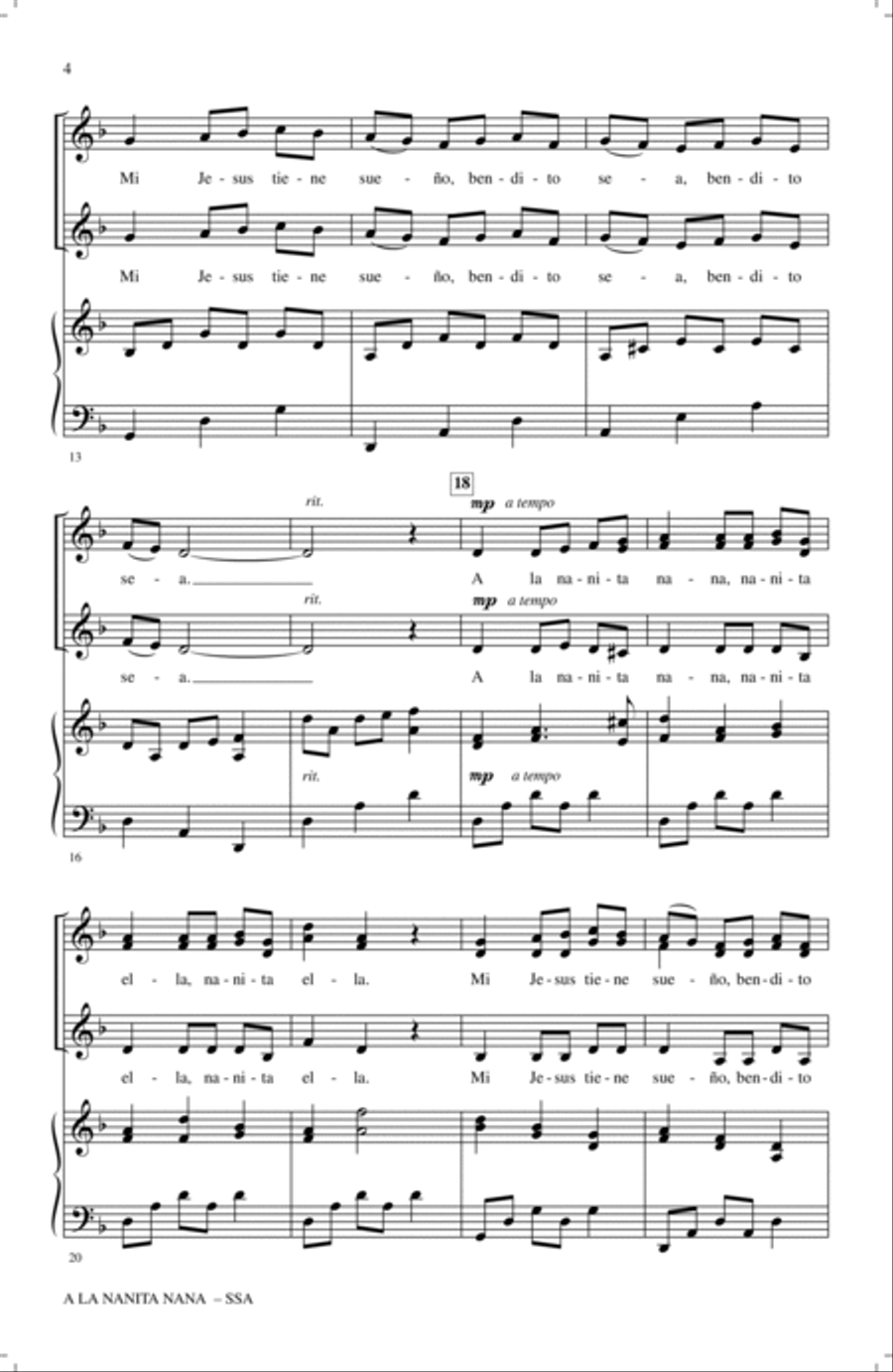 A La Nanita Nana (Hear Lullabies And Sleep Now) SSA scores gallery preview page 2