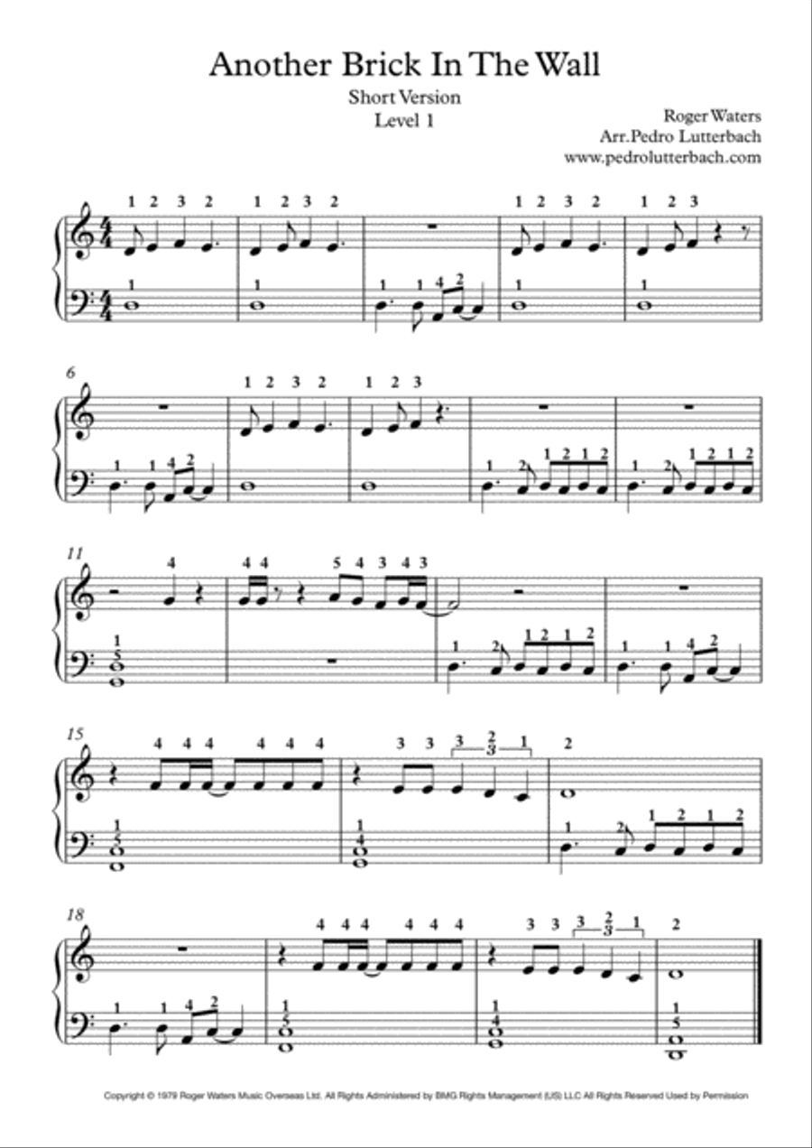 Another Brick In The Wall Easy Piano scores gallery preview page 1