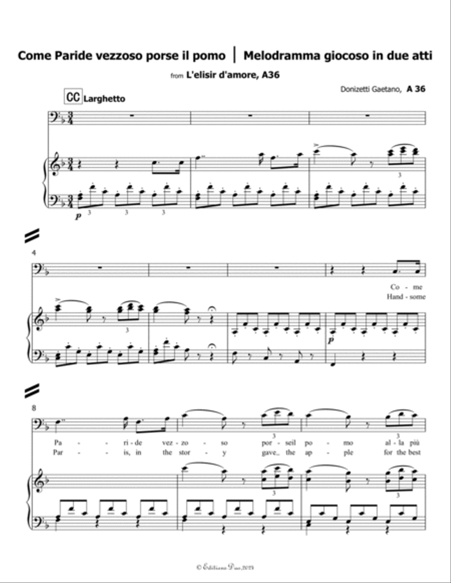 Come Paride vezzoso porse il pomo, by Donizetti, in D Major Come Paride vezzoso porse il pomo, by Donizetti, in D Major Voice scores gallery preview page 3