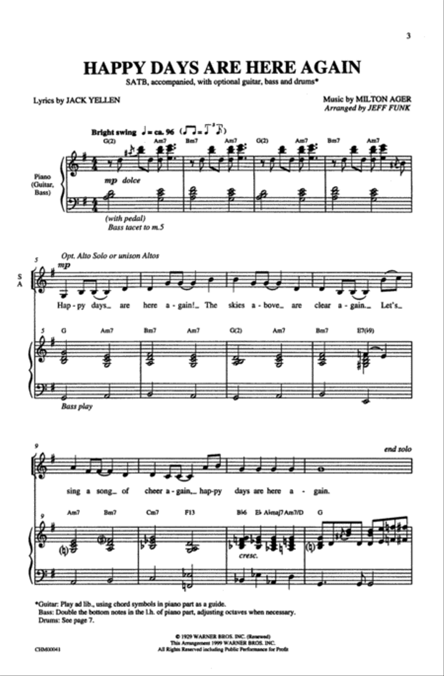 Happy Days Are Here Again 4-Part scores gallery preview page 2