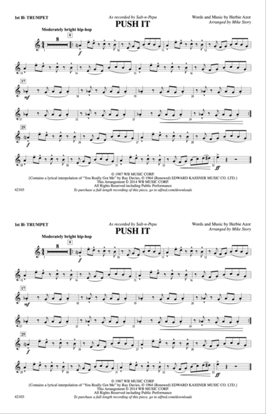 Push It: 1st B-flat Trumpet Marching Band scores gallery preview page 1