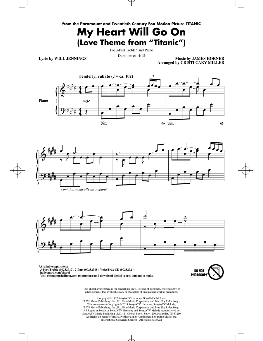 My Heart Will Go On (from Titanic) (arr. Cristi Cary Miller) 3-Part scores gallery preview page 1