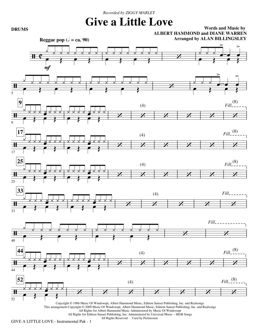 Give A Little Love (arr. Alan Billingsley) - Drums Choir scores gallery preview page 1