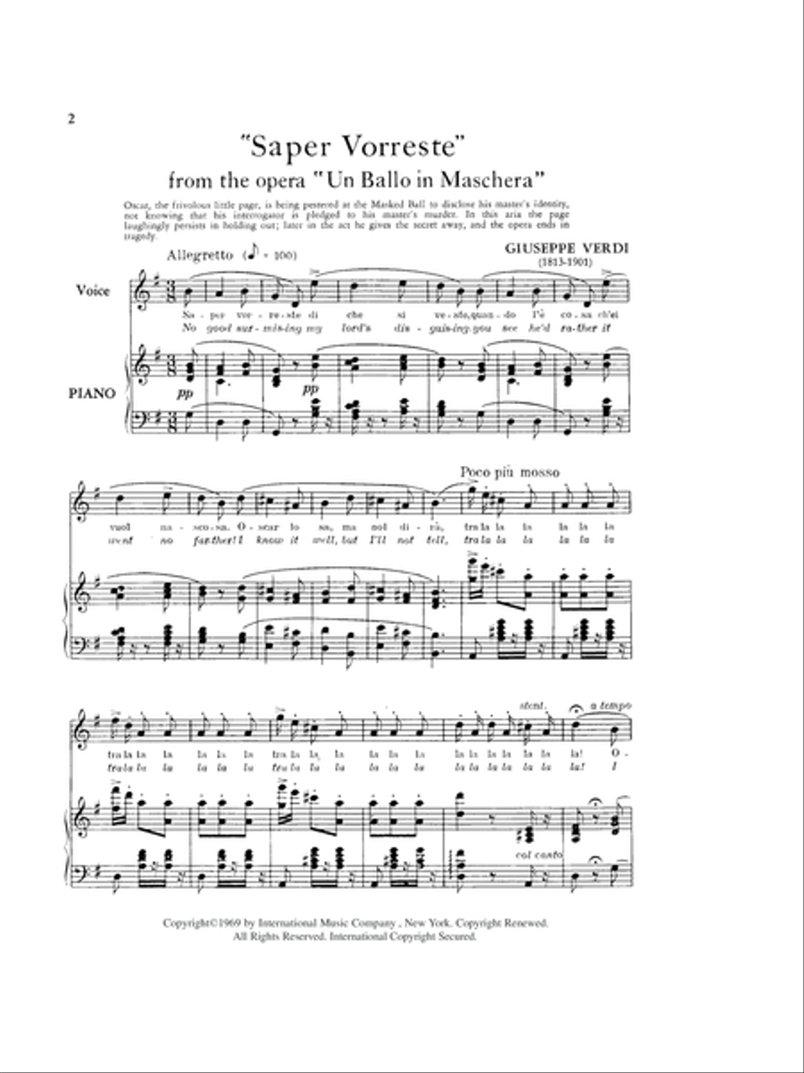 Saper Vorreste, From Un Ballo In Maschera (I. & E.) (S.) Soprano Voice scores gallery preview page 2