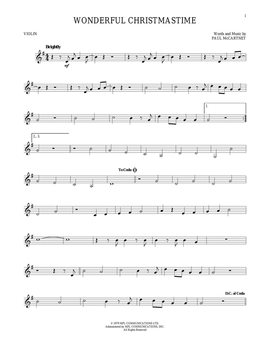 Wonderful Christmastime Wonderful Christmastime Violin Solo scores gallery preview page 1