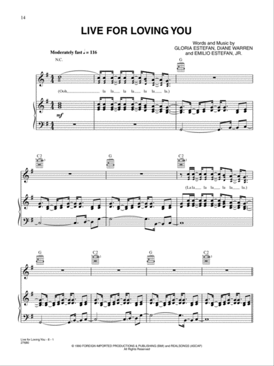Live For Loving You Piano, Vocal, Guitar scores gallery preview page 1