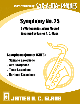 Book cover for Symphony no 25 (Mozart) - Saxophone Quartet (SATB)