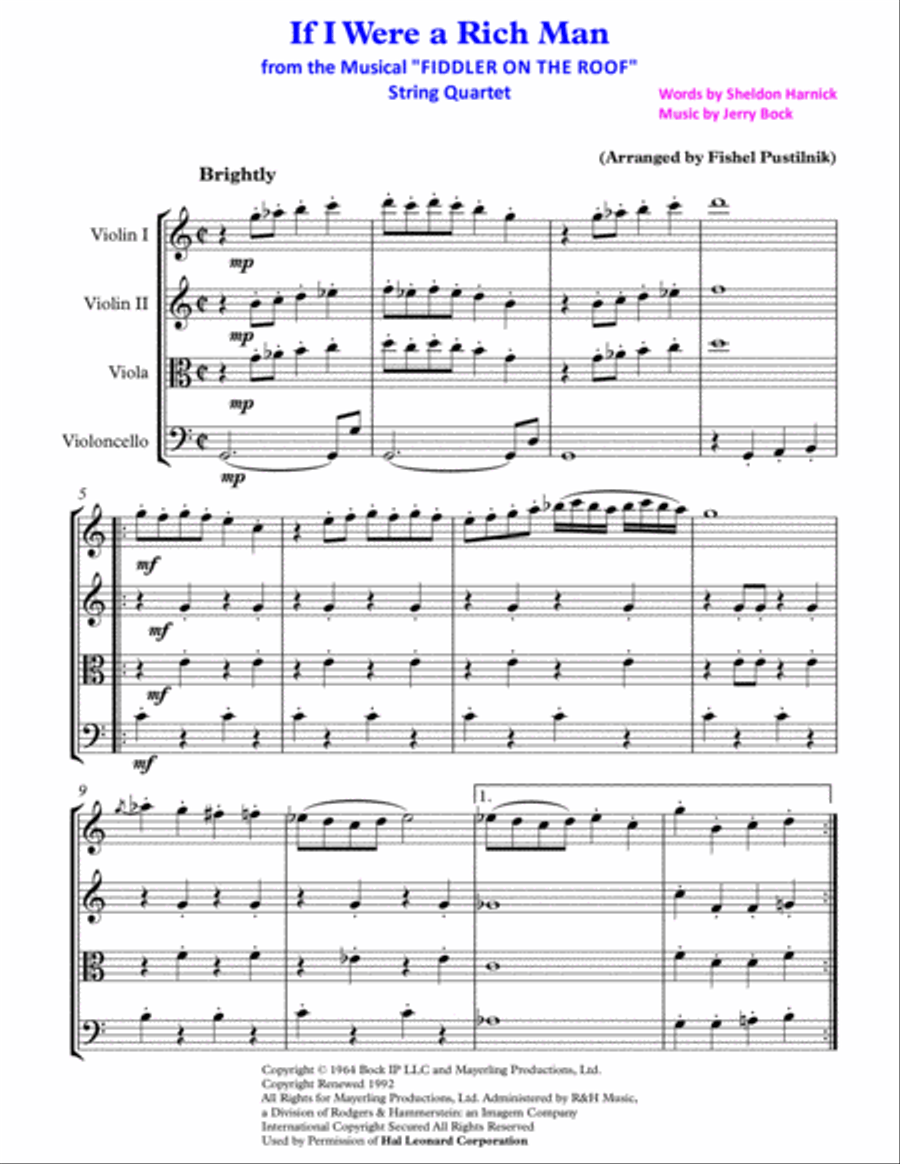 If I Were A Rich Man String Quartet scores gallery preview page 2