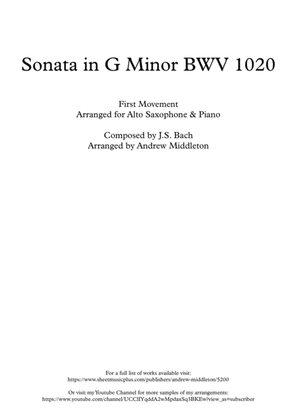 Book cover for Sonata in G Minor BWV 1020, First Movement, arranged for Alto Saxophone & Piano
