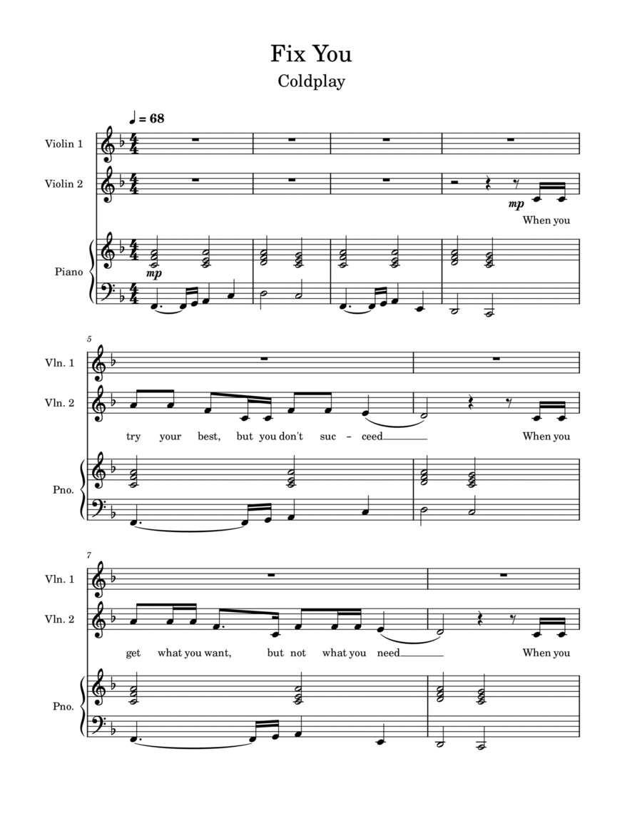 Fix You String Duet scores gallery preview page 1