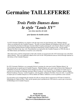 Germaine Tailleferre Trois Petits Danses dans le style "Louis XV" avec deux marches de Lully for two