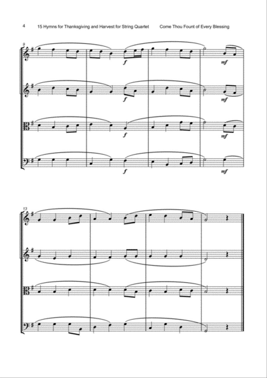15 Favourite Hymns for Thanksgiving and Harvest for String Quartet String Quartet scores gallery preview page 5