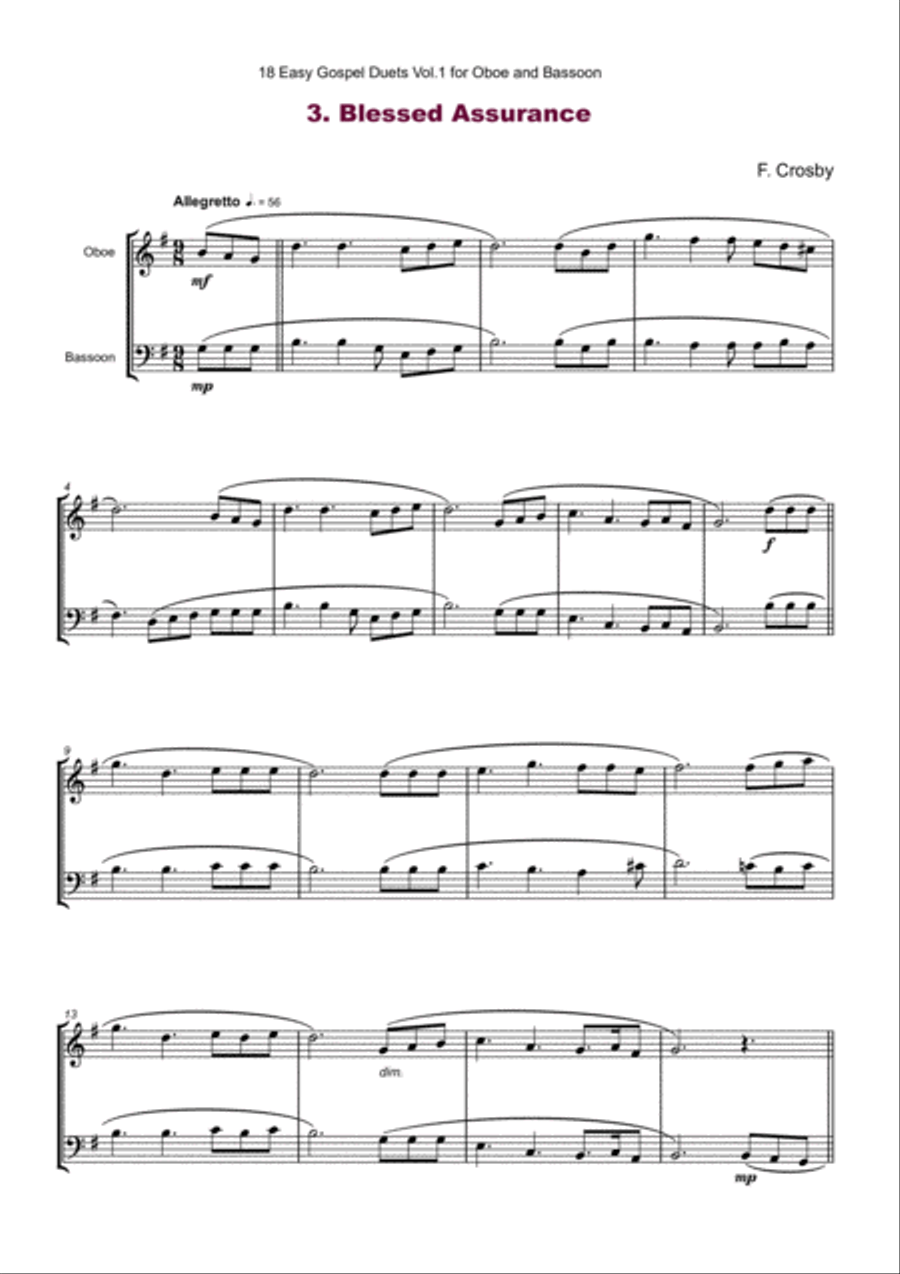 18 Easy Gospel Duets Vol.1 for Oboe and Bassoon Woodwind Duet scores gallery preview page 5