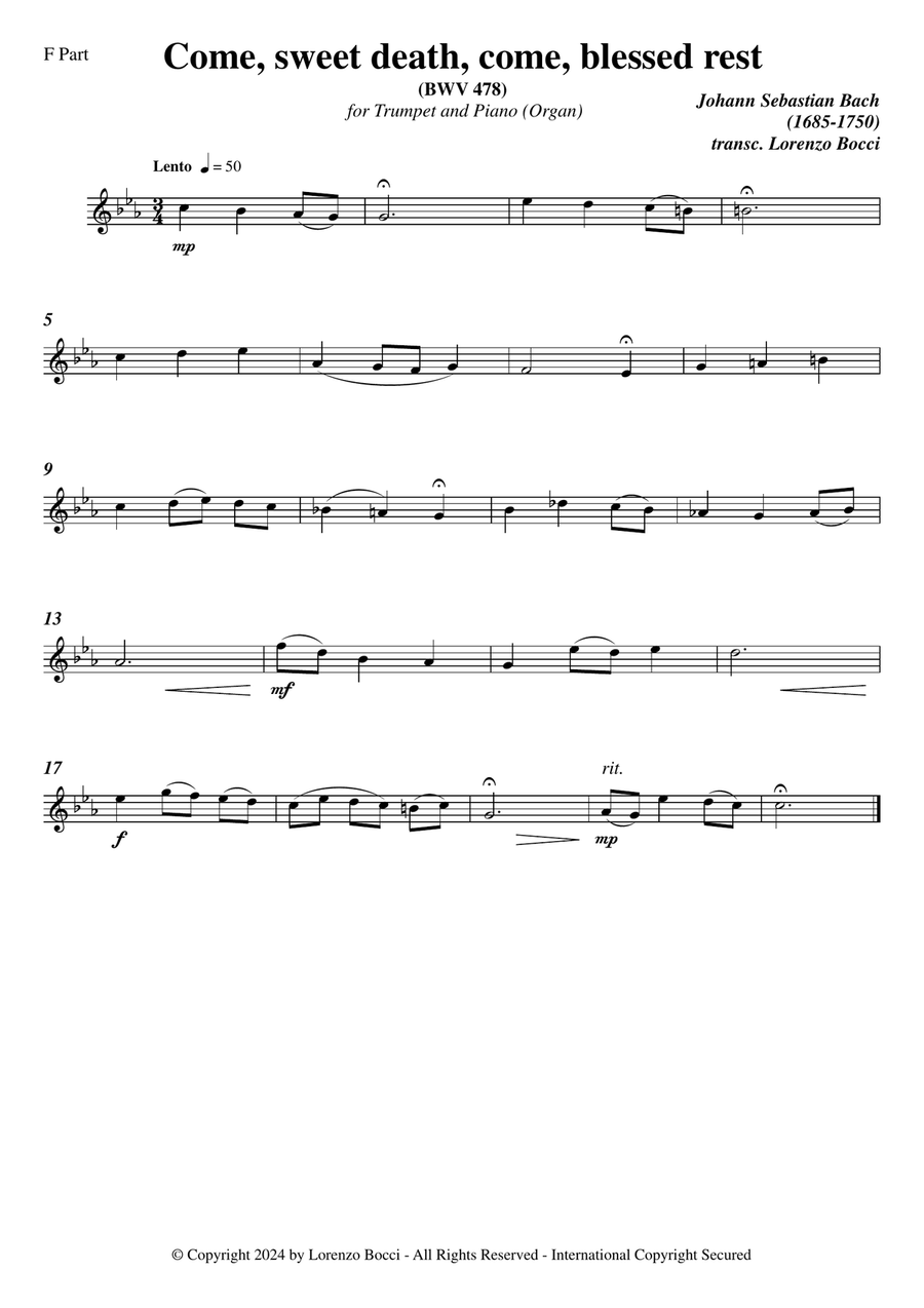 COME, SWEET DEATH, COME, BLESSED REST (BWV 478) C Trumpet scores gallery preview page 6