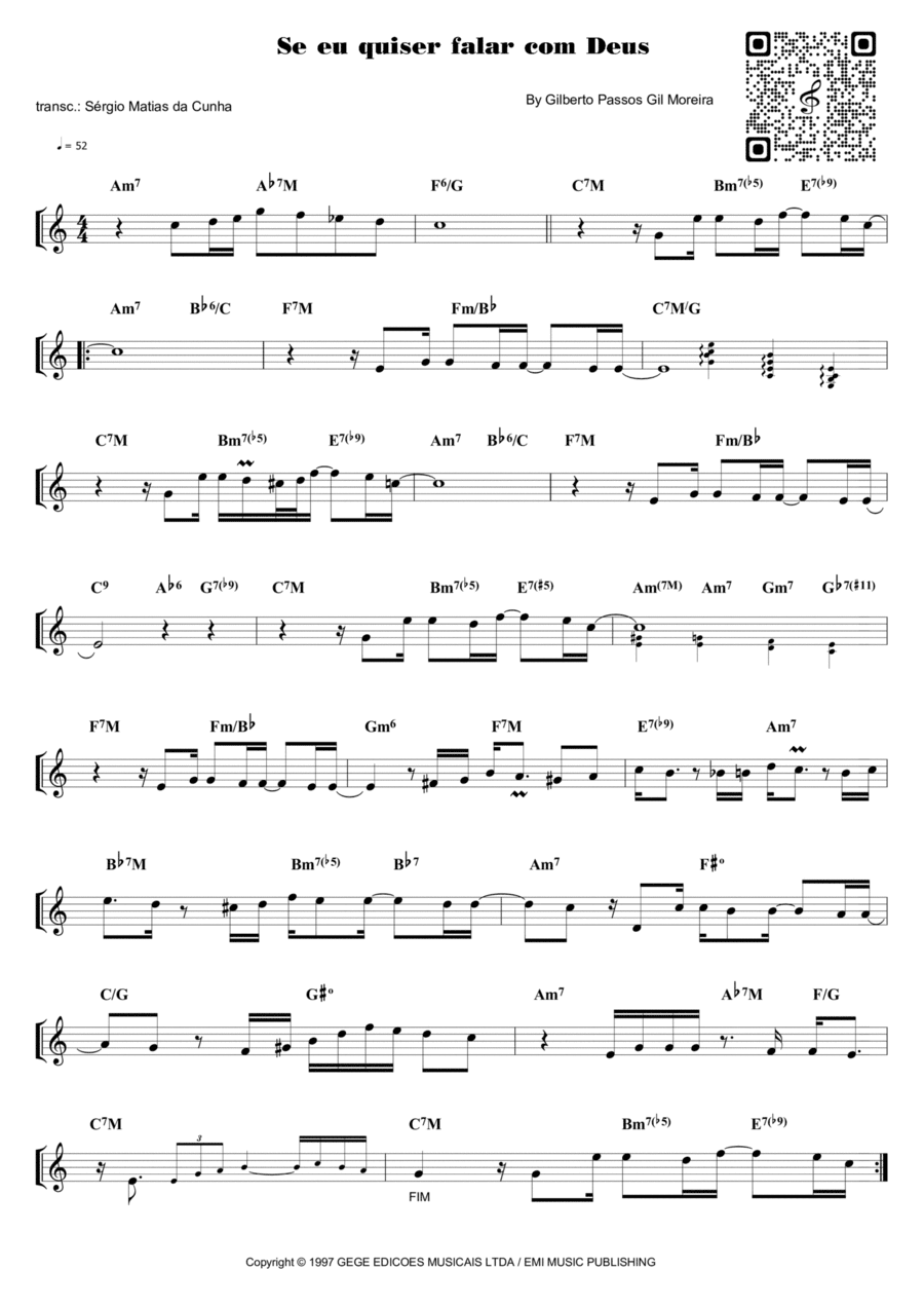 Se Eu Quiser Falar Com Deus Piano Solo scores gallery preview page 1