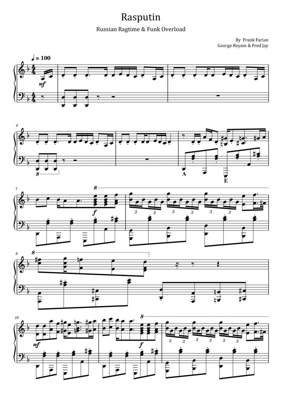 Rasputin Piano Solo scores gallery preview page 1