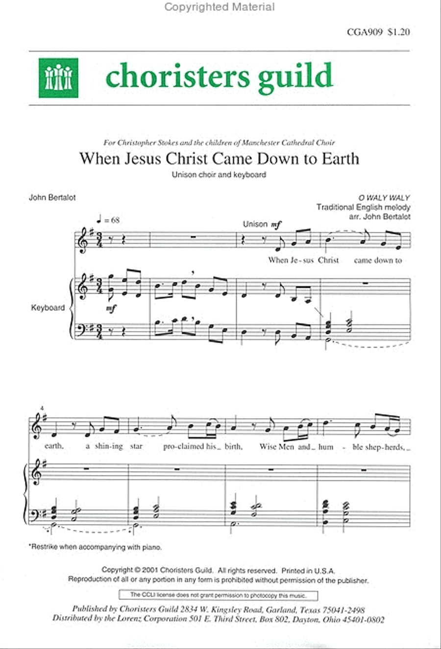 When Jesus Christ Came Down to Earth Unison Choir scores gallery preview page 2