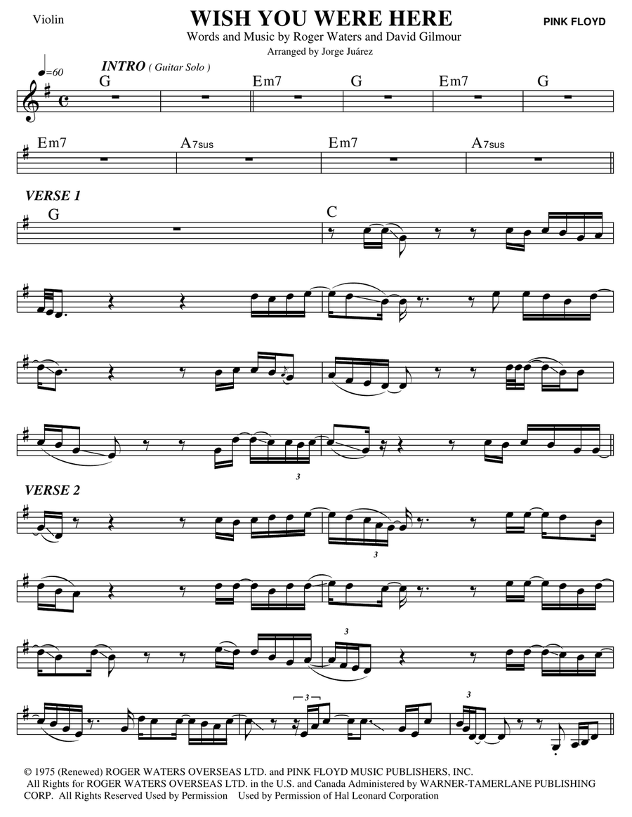 Wish You Were Here Violin Solo scores gallery preview page 1