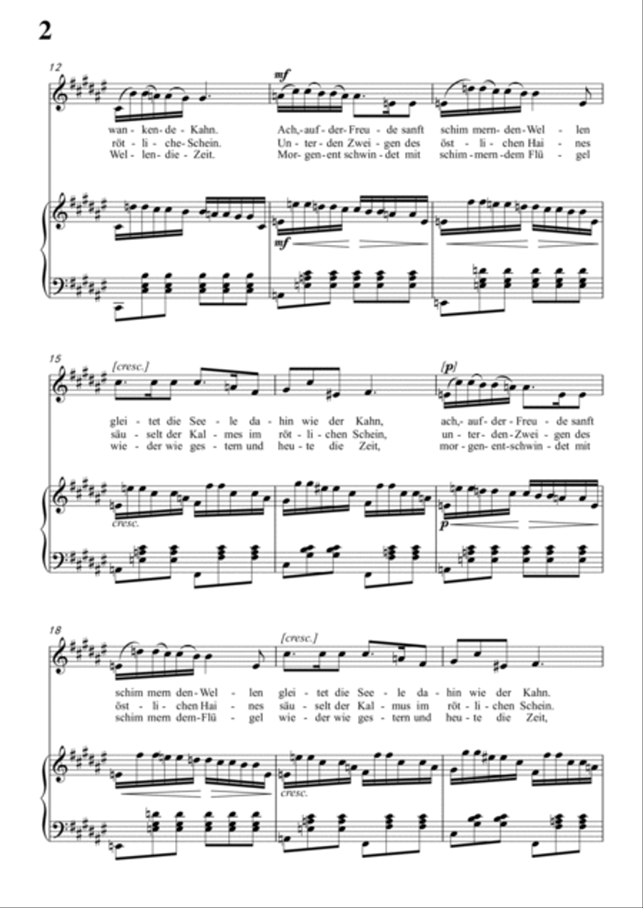 Schubert-Auf dem Wasser zu singen in#F for Vocal and Piano Voice scores gallery preview page 3