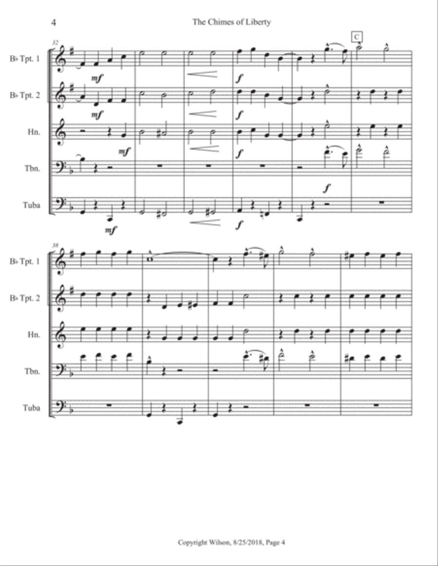 The Chimes of Liberty Brass Quintet scores gallery preview page 5
