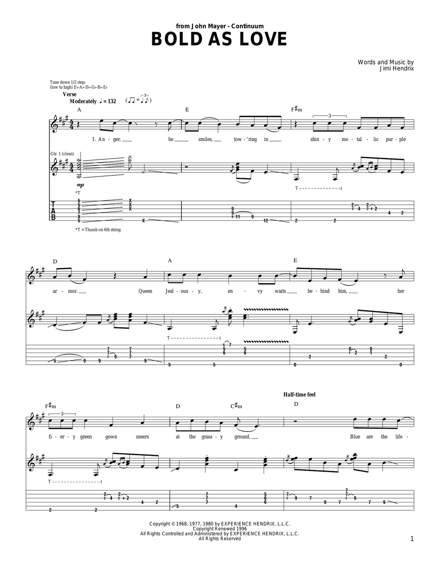 Bold As Love Bold As Love Acoustic Guitar scores gallery preview page 1