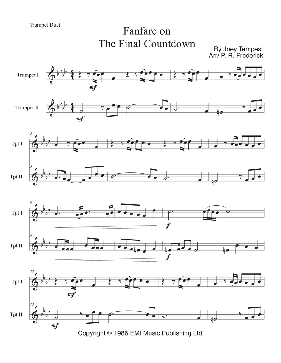 Final Countdown Trumpet Duet scores gallery preview page 1