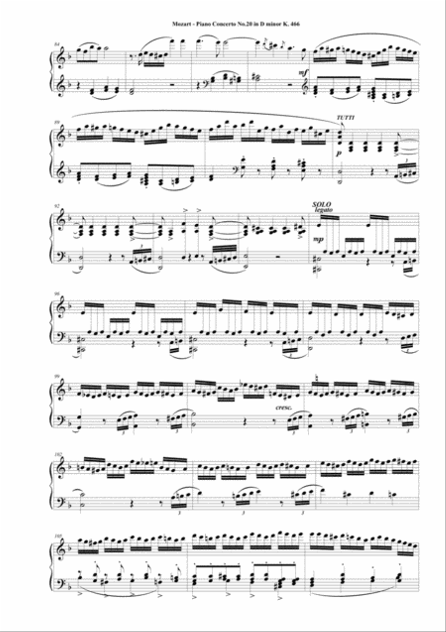 Mozart - Piano Concerto No.20 in D minor K 466 - Complete Piano version Piano Solo scores gallery preview page 4