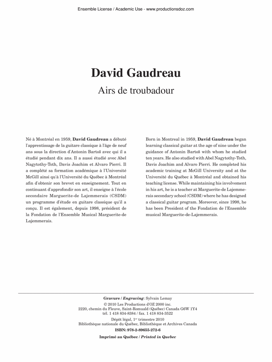 Airs de troubadour Classical Guitar scores gallery preview page 1