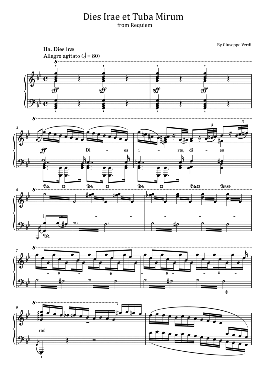 Verdi - Dies Irae et Tuba Mirum - Messa da Requiem - For Piano Solo Original Piano Solo scores gallery preview page 1