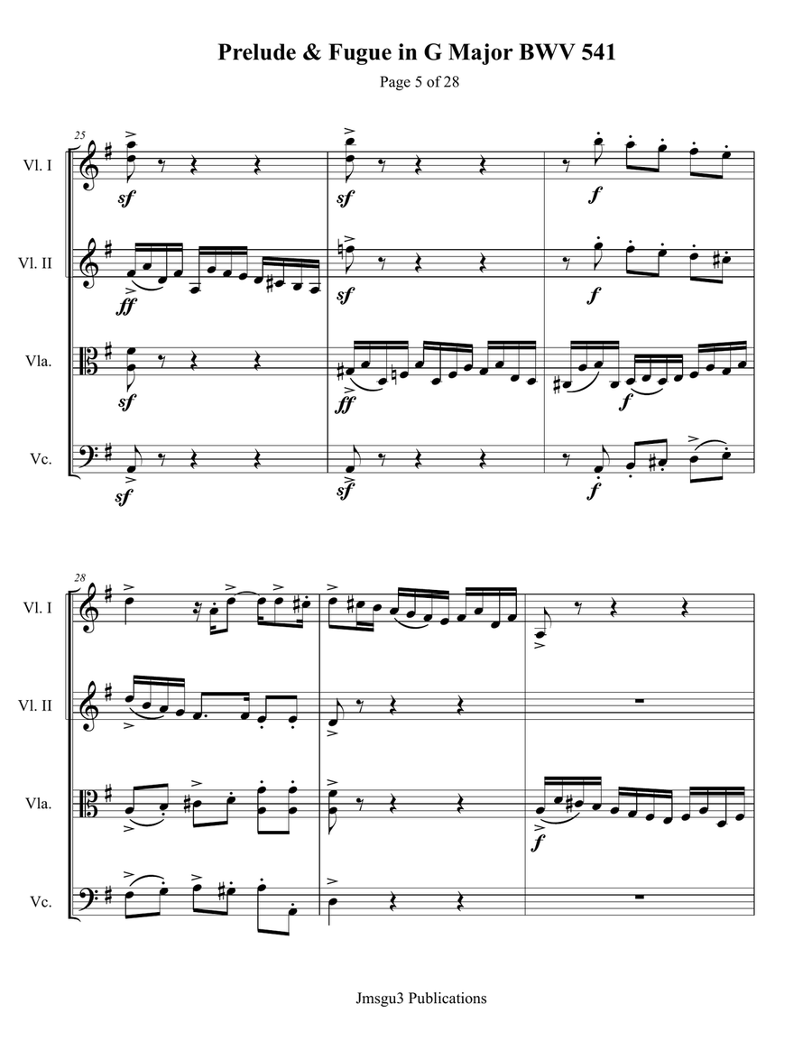 Bach: Prelude & Fugue in G Major BWV 541 for String Quartet String Quartet scores gallery preview page 5