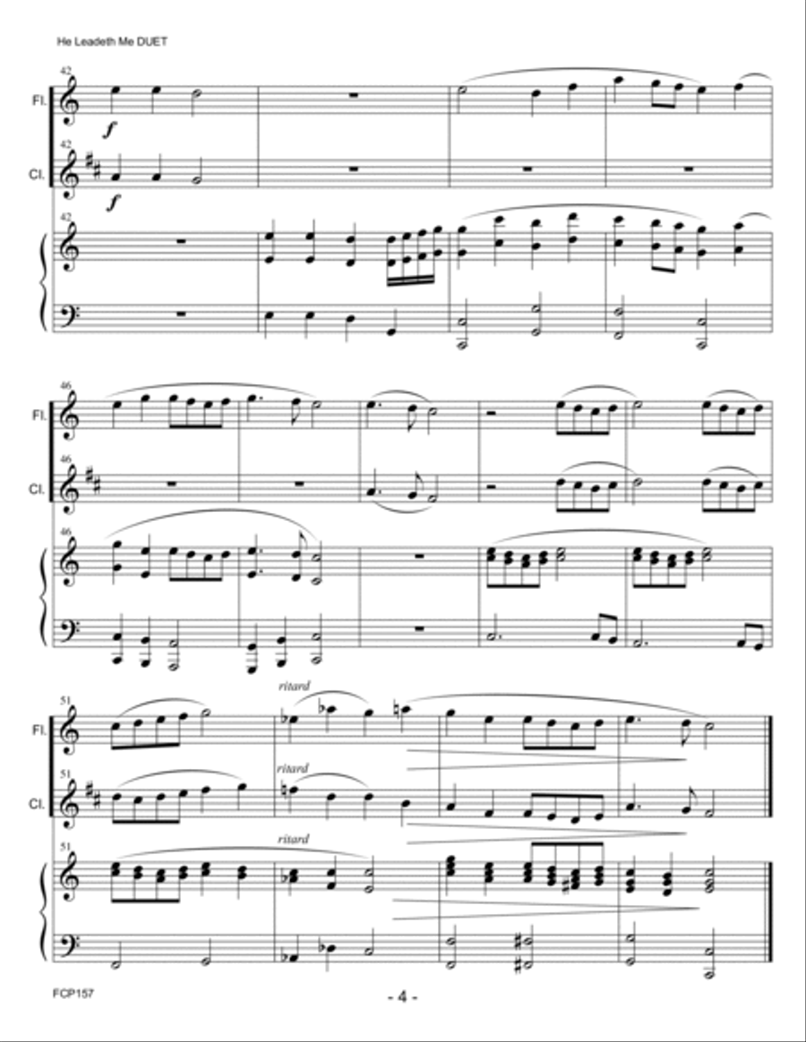 HE LEADETH ME - FLUTE & CLARINET DUET with Piano Accompaniment Woodwind Duet scores gallery preview page 4