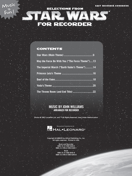 Selections from Star Wars for Recorder