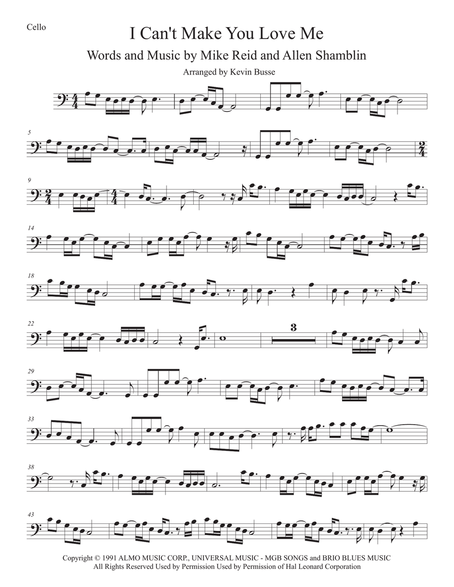 I Can't Make You Love Me Cello Solo scores gallery preview page 1