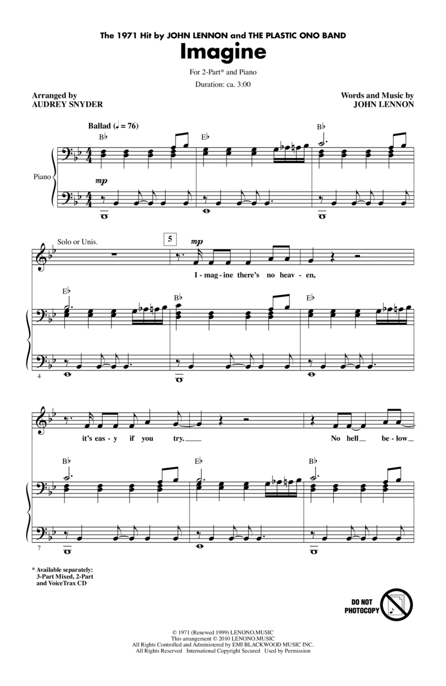Imagine (arr. Audrey Snyder) 2-Part scores gallery preview page 1