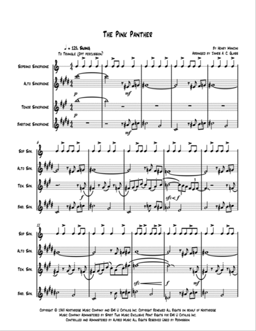 The Pink Panther The Pink Panther Saxophone Quartet scores gallery preview page 3