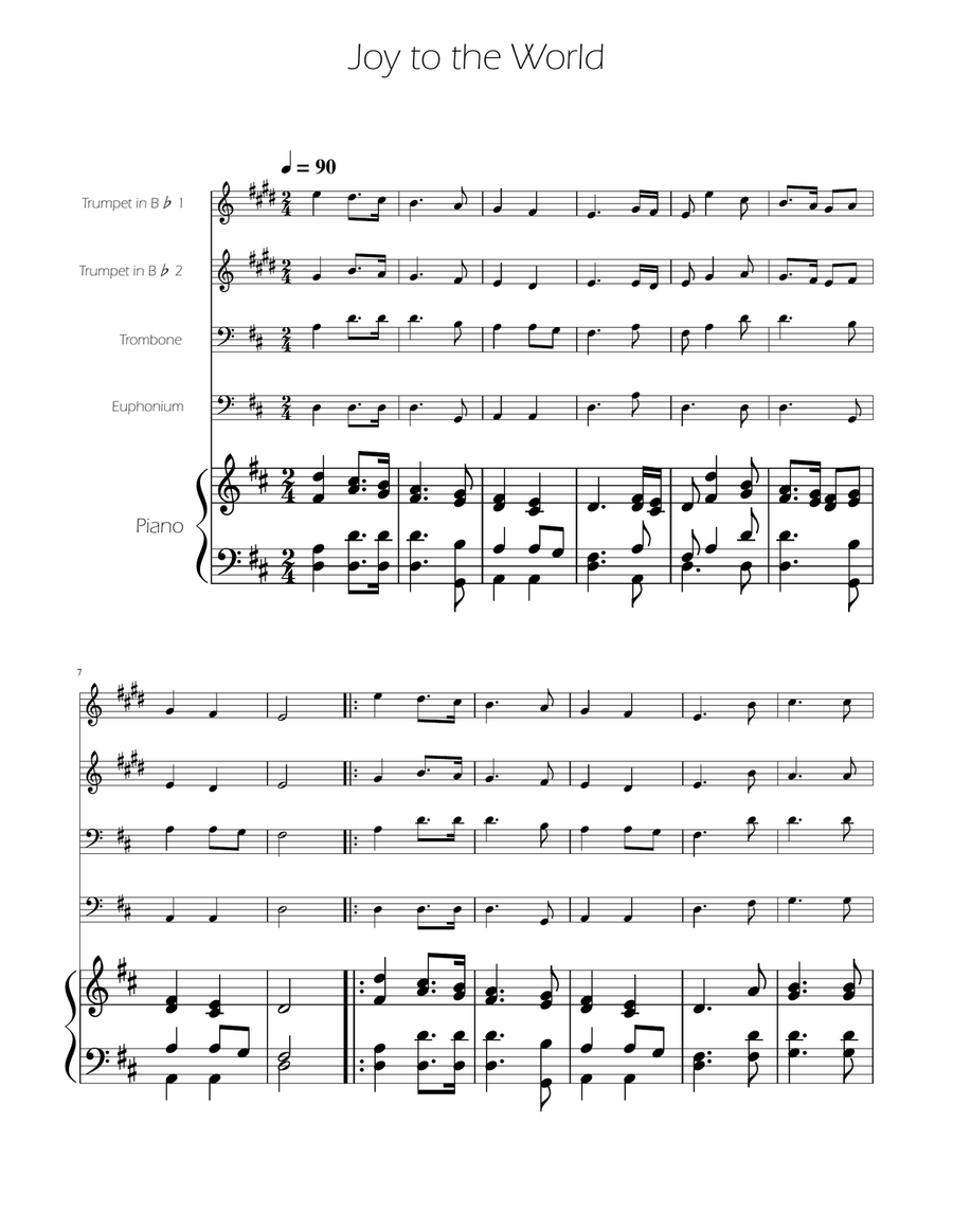 Joy To The World - Brass Quartet Brass Quartet scores gallery preview page 1