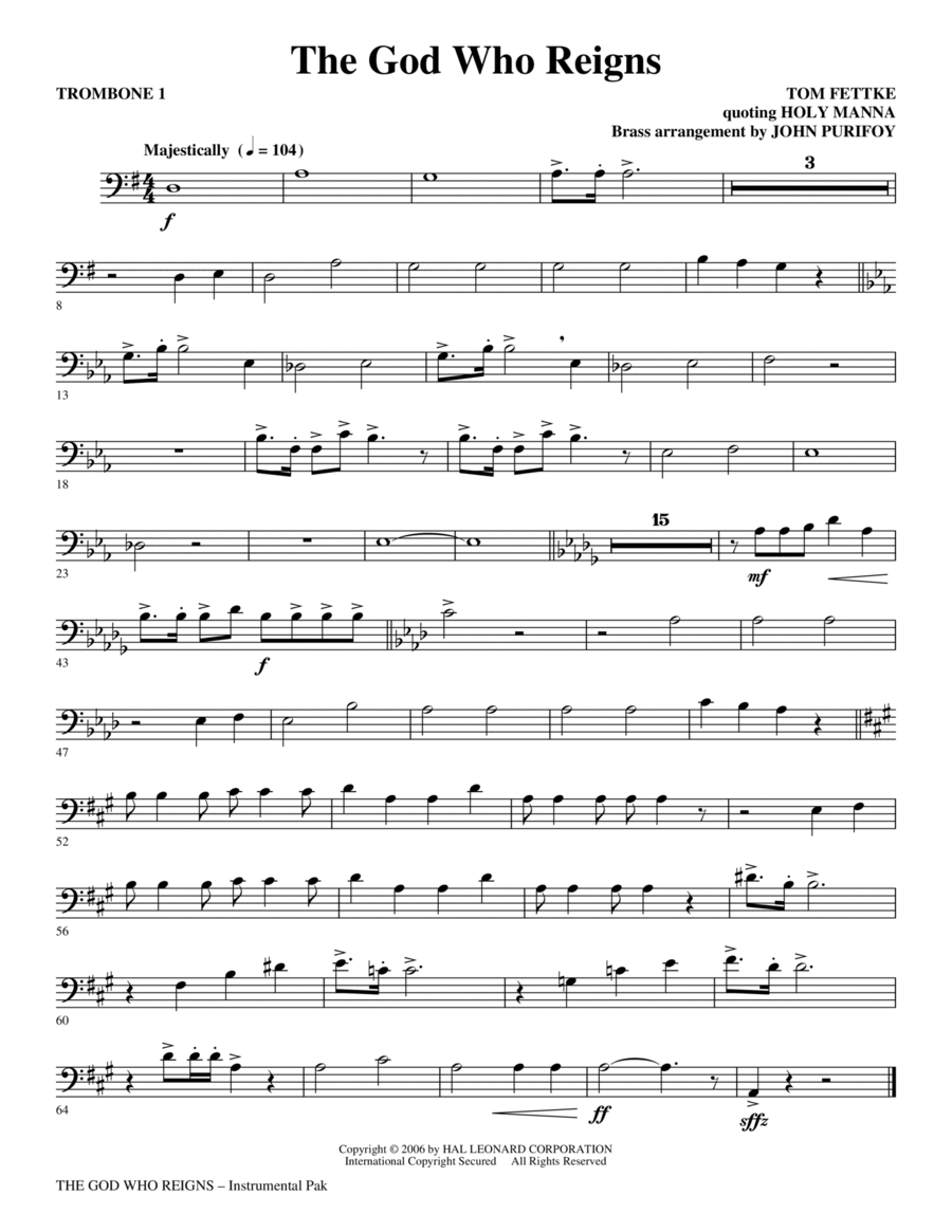 The God Who Reigns - Trombone 1 Choir scores gallery preview page 1