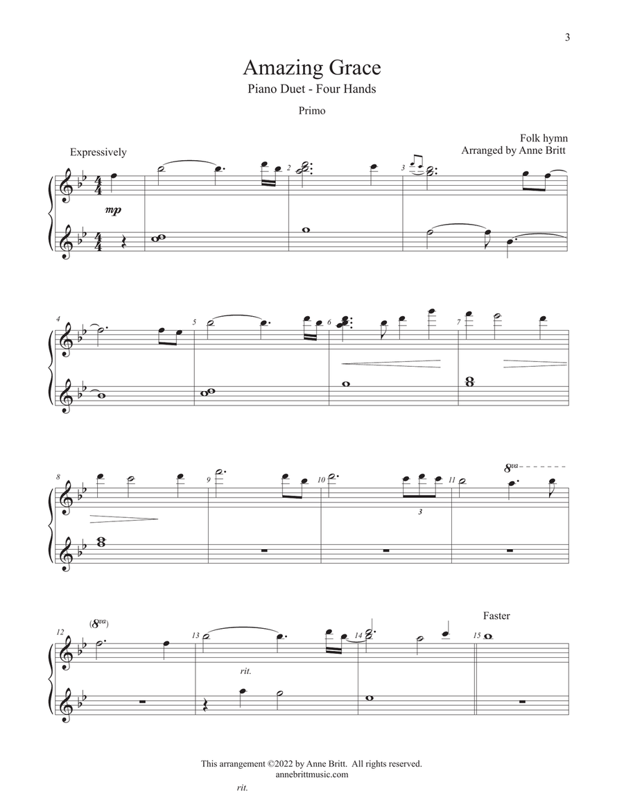 Amazing Grace (piano duet) 1 Piano, 4-Hands scores gallery preview page 2