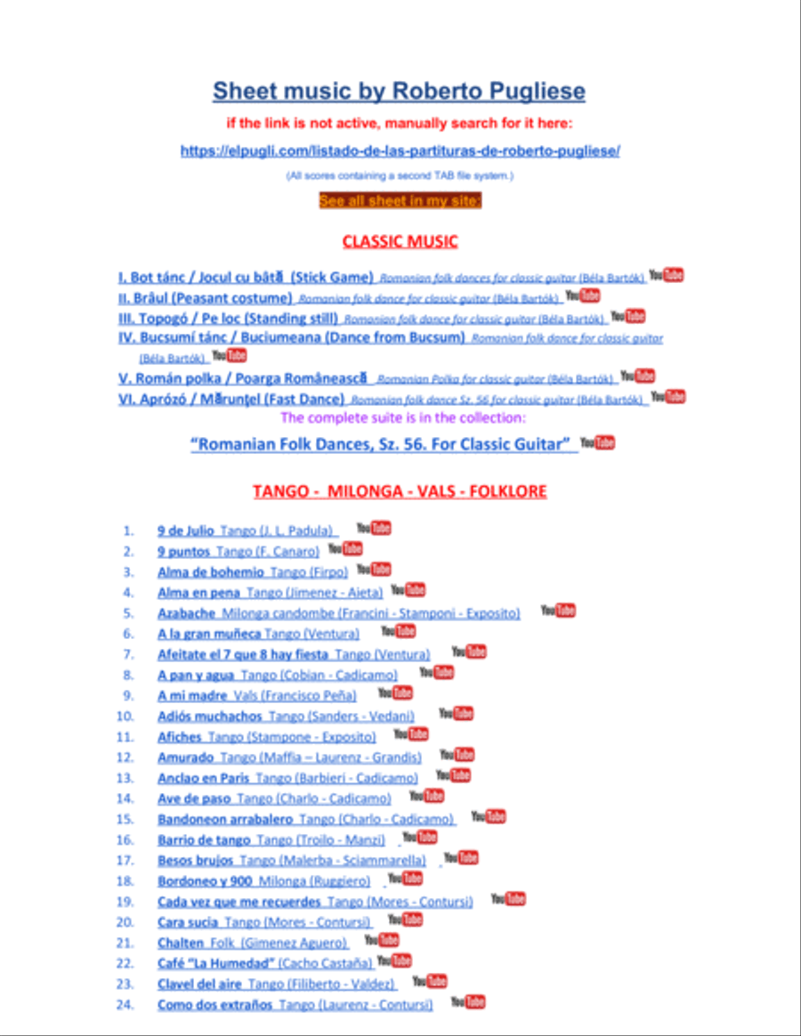 Romanian Folk Dances, Sz. 56. FOR CLASSIC GUITAR Classical Guitar scores gallery preview page 4