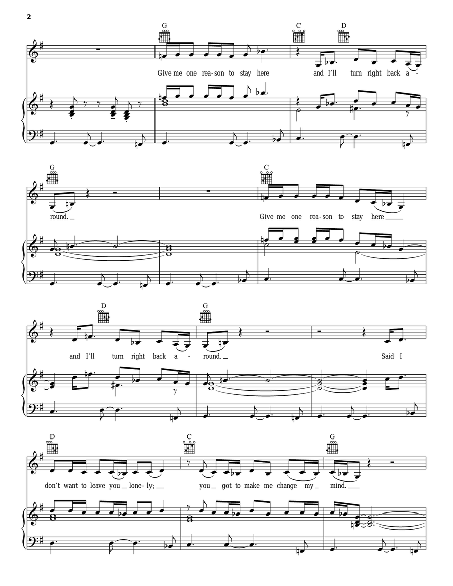 Give Me One Reason Piano, Vocal, Guitar scores gallery preview page 2