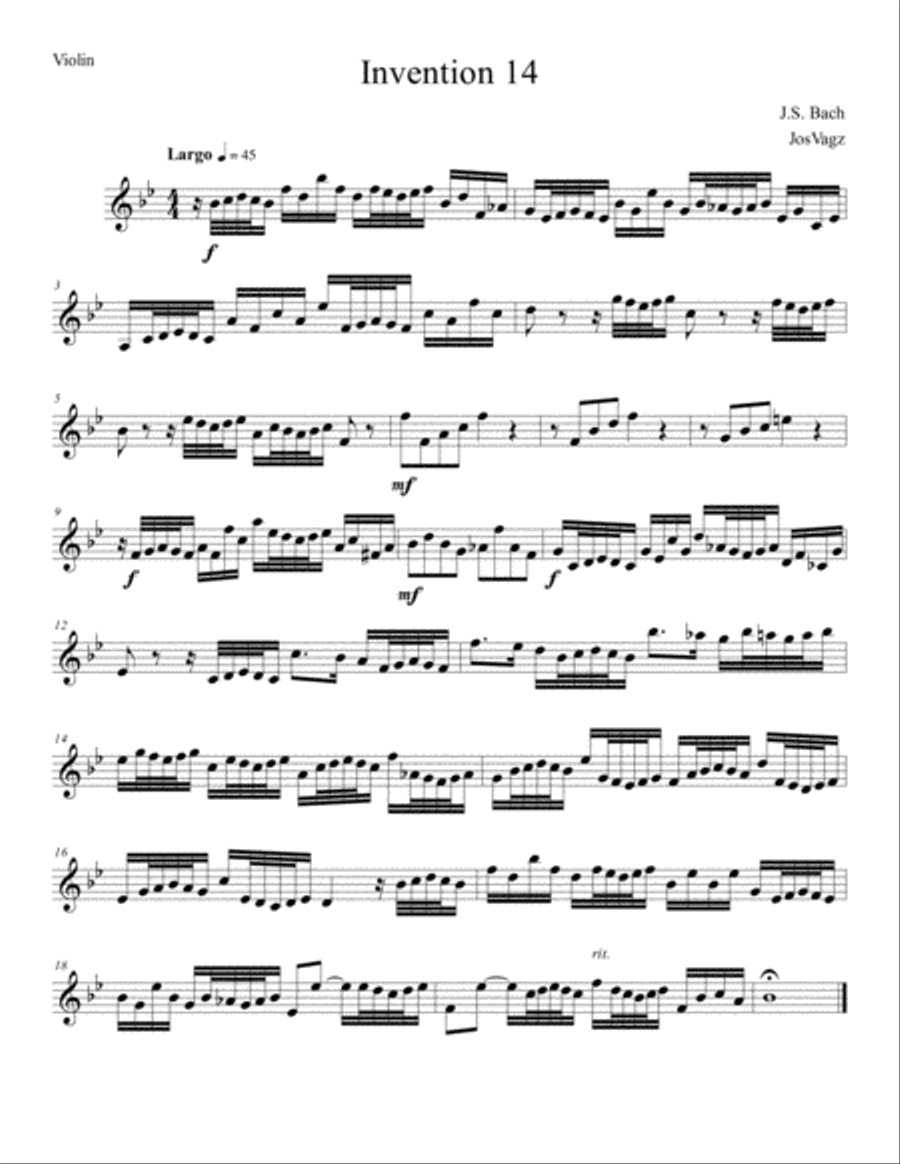 Invention in B-flat major, BWV 785 String Duet scores gallery preview page 1