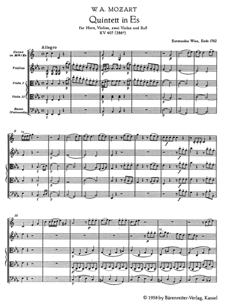 Quintett E flat major, KV 407(386c)