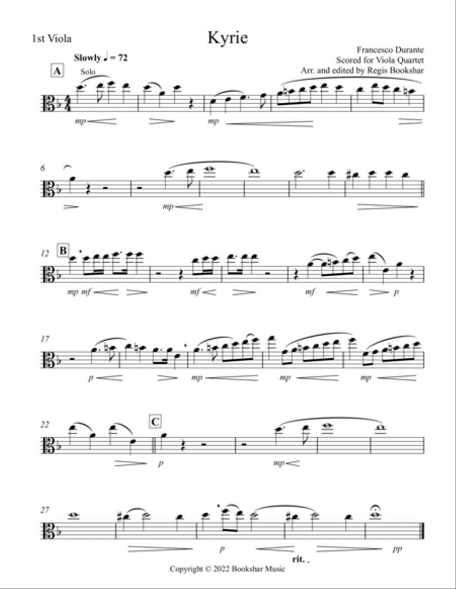 Kyrie (Durante) (Viola Quartet) String Quartet scores gallery preview page 4
